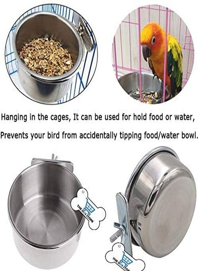 THE DDS STORE Bird Feeding Dish Cups, Parrot Food Bowl Holder-Stainless Steel Coop Cup, Bird Cage Water Bowl for Parakeet African Greys Conure Cockatiels Lovebird Budgie Chinchilla (300.ml Clamp Pack of 2) - Image 3